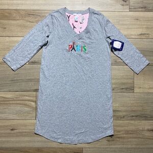 Pillow Talk Womens Paris Christmas 3/4 Sleeve Nightgown Size Small Gray‎